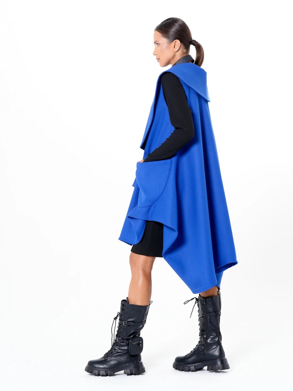 NWT Metamorphoza Asymmetric Long Vest In Royal Blue -  Size Medium - Picture 2 of 6